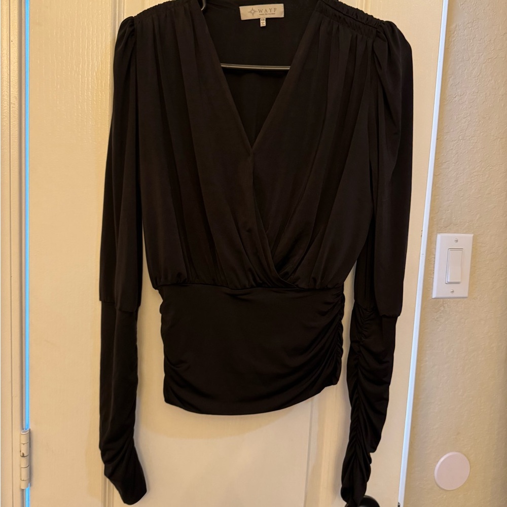 Wayf Black Ruched Long Sleeve Blouse